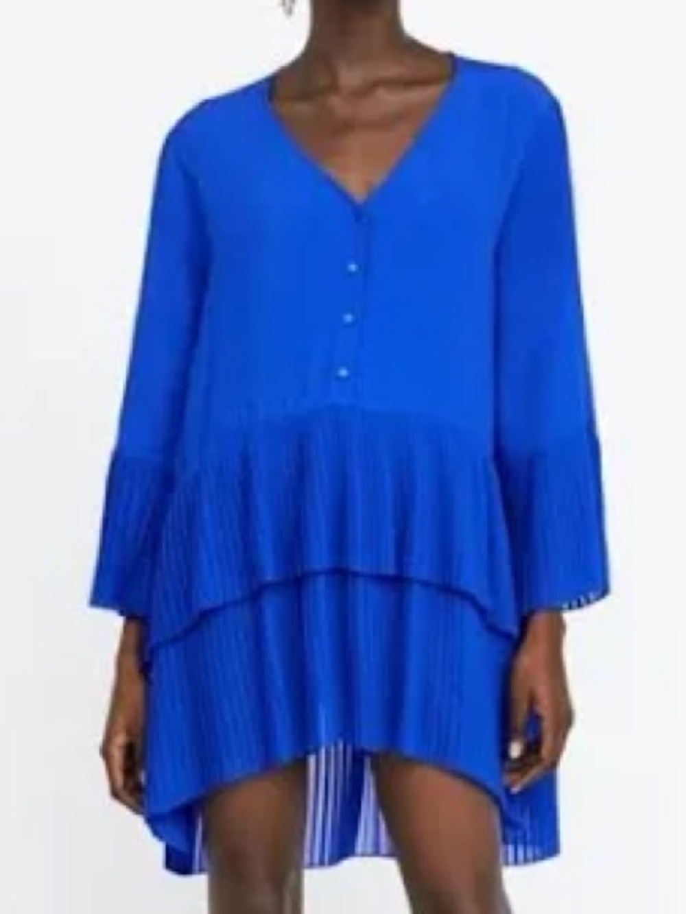 Zara Royal Blue Tiered V-Neck Dress